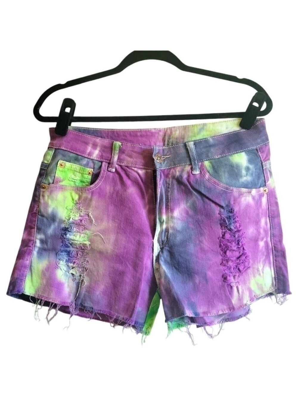 Joly's Jean Shorts Women Purple Green Tie Dye Size 34